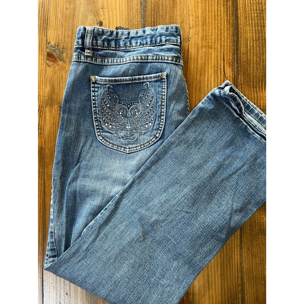 Harley-Davidson Womens Bootcut Jeans Blue Embroidered Rhinestone Wing Size 14 - Picture 9 of 9